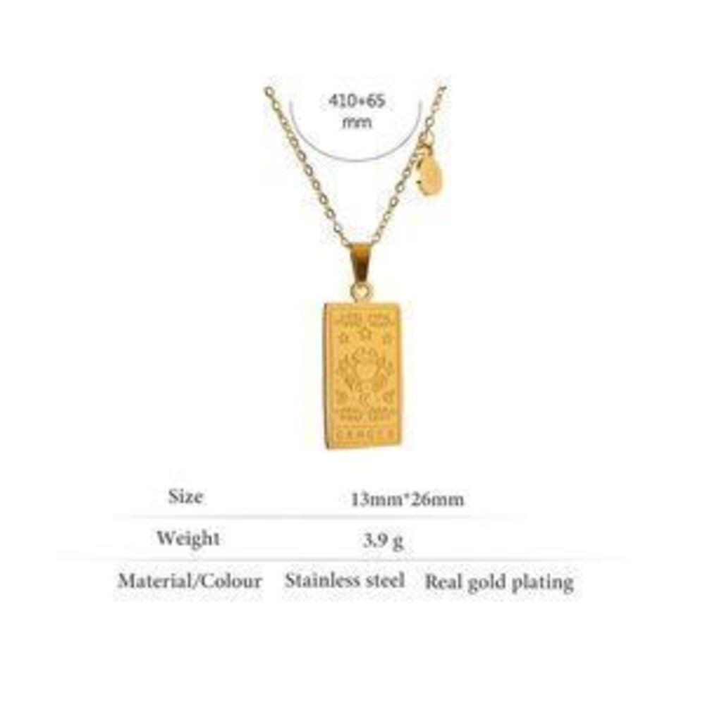 NEW 18K Gold Plated Gemini Sign Zodiac Tarot Card Square Pendant Ne - Picture 7 of 8